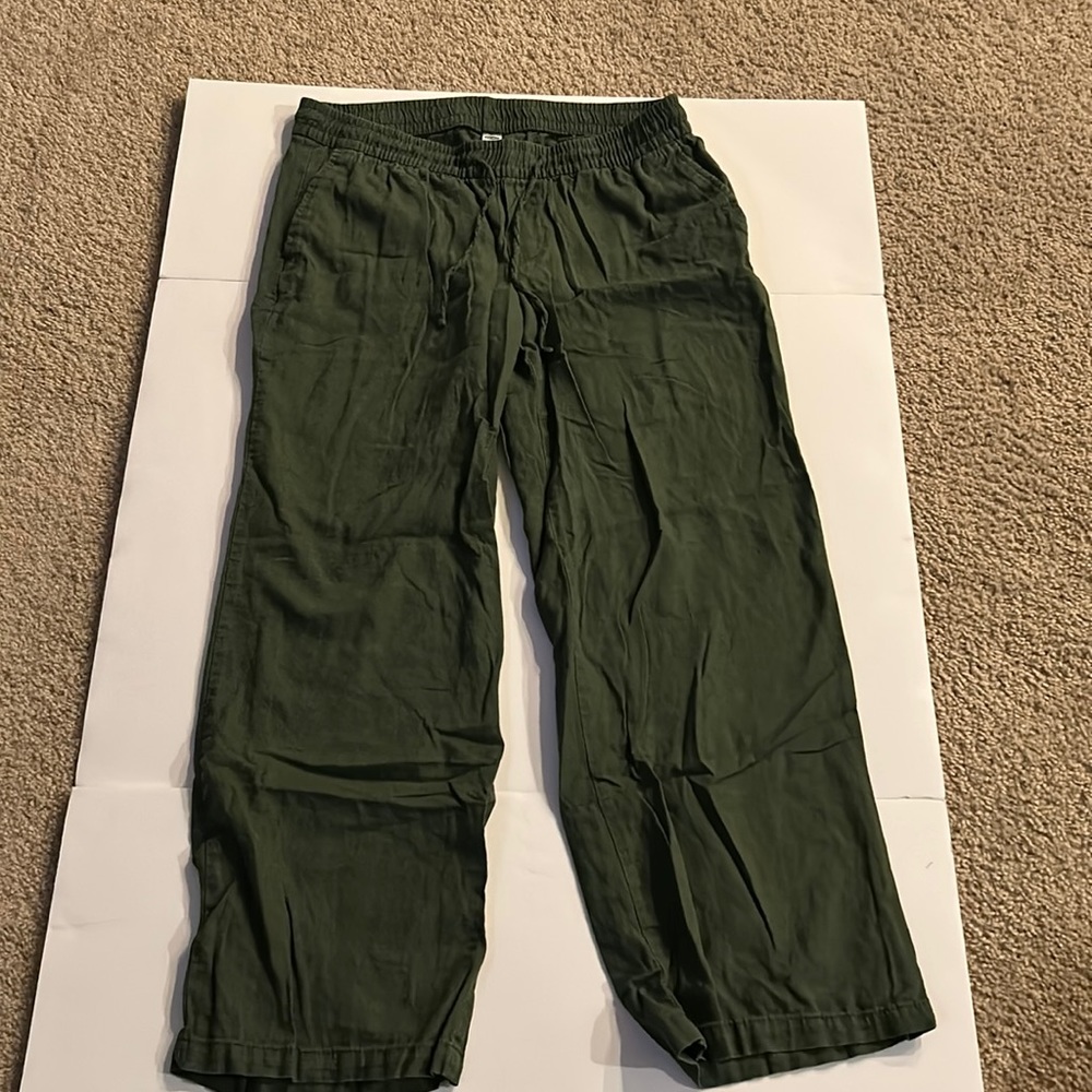 Old Navy, Forest Green, Linen blend, high waisted pants with drawstring